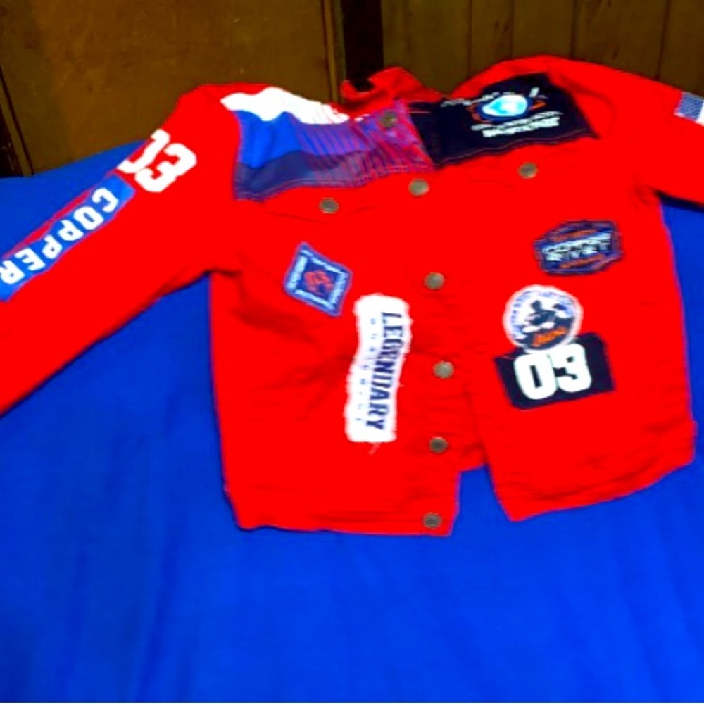 Jean jacket size medium color is red